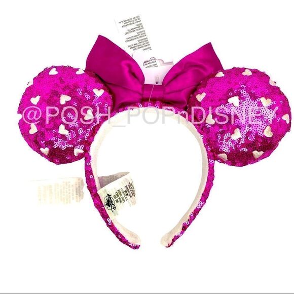 SWEAT hearts 💕 pink sequins white embroidered hearts Disney parks Minnie ears - Picture 2 of 3